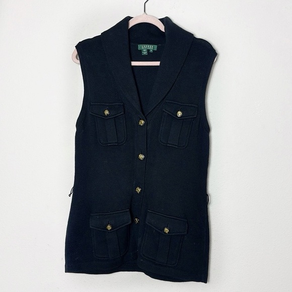 Ralph Lauren sleeveless vest sweater w/ front signature pony gold buttons size M - Picture 8 of 8